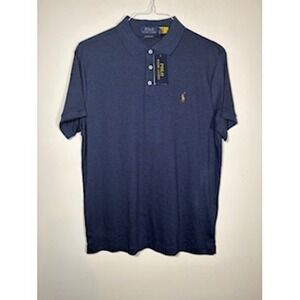 NEW POLO Ralph Lauren Polo Shirt Large Navy Blue Custom Slim Fit Cotton NWT